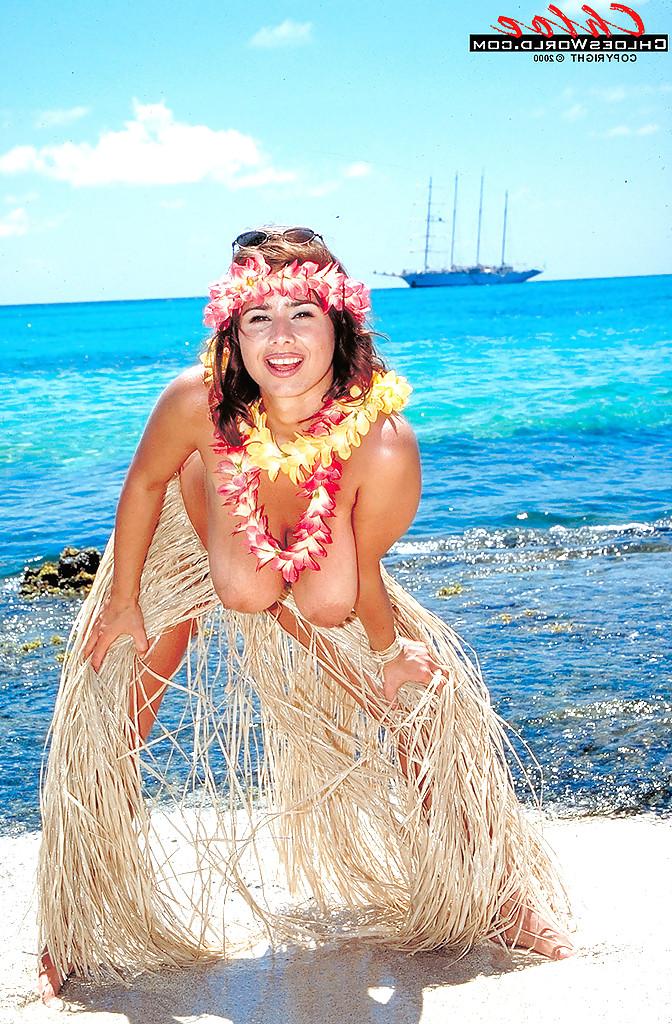 16P Seductive fatty Chloe Vevrier displaying her fat tits on the hawaiian beach