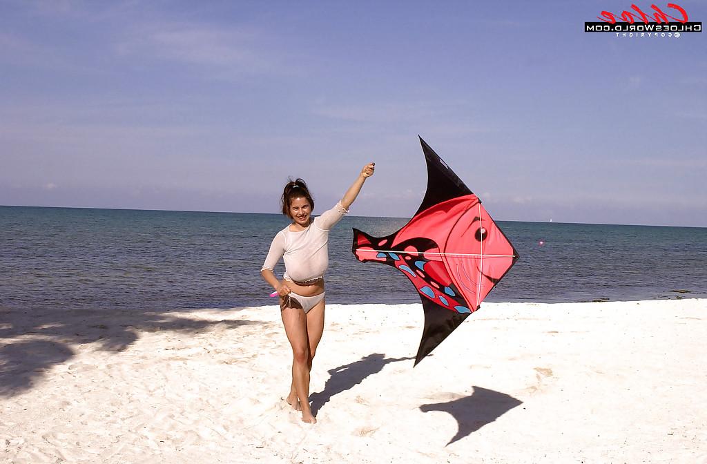 16P Big breasted fatty Chloe Vevrier took her lingerie off on the beach and showed us her wonderful assets.