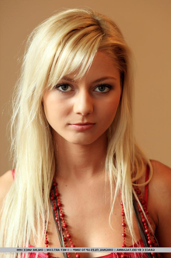18P Beautiful slim blonde with small boobs Grace C reveals her shaved cunt