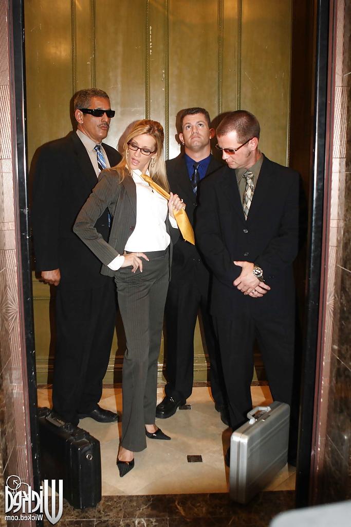 16P Horny office babe in glasses Jessica Drake gets blowbanged by three guys