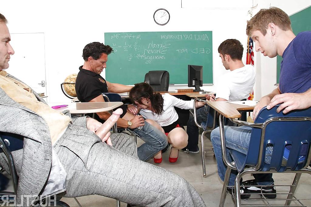 12P MILF pornstar Sarah Shevon getting gangbanged in teacher student scene