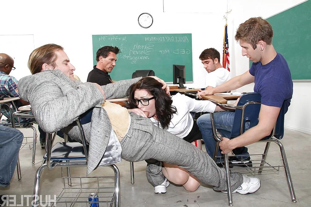 12P MILF pornstar Sarah Shevon getting gangbanged in teacher student scene