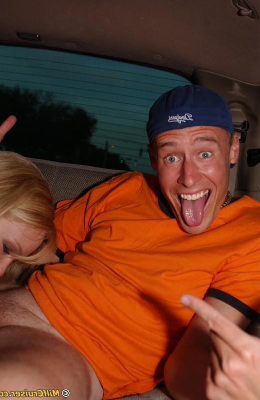 16P Lustful cougar shows off her blowjob skills at the back seat