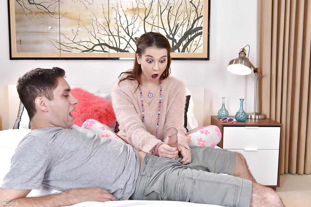 16P Fully clothed teenager Kasey Warner giving handjob and blowjob