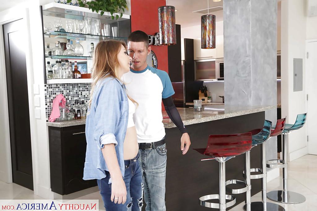 16P Cute chick Alex Blake consoling dude with blowjob and sex in kitchen