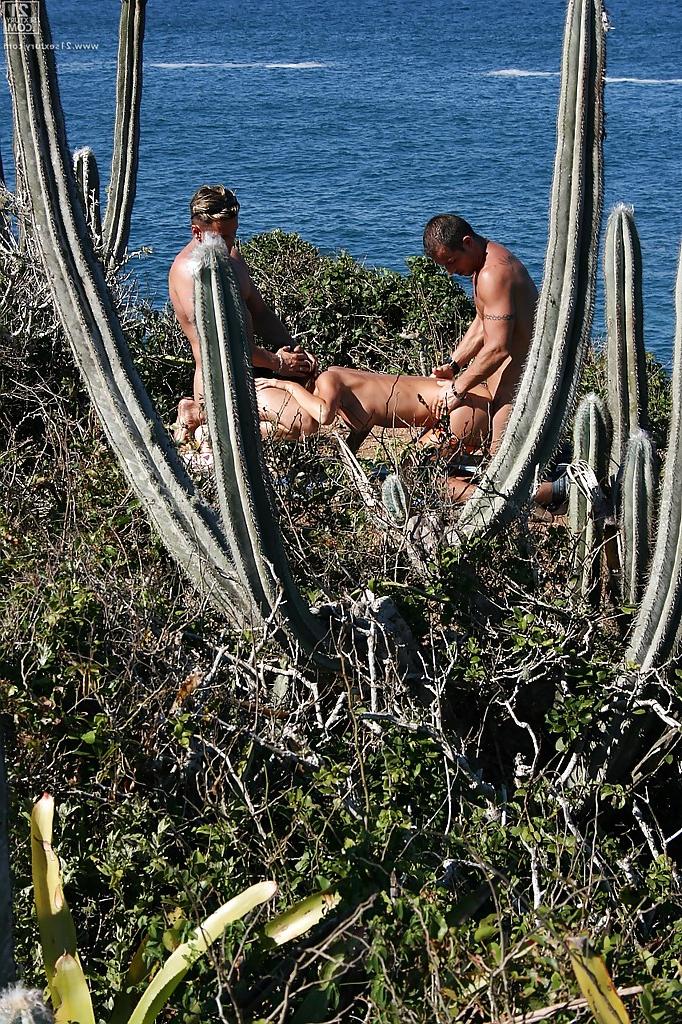 13P Busty blonde beauty Nessa Devil taking double penetration on the beach