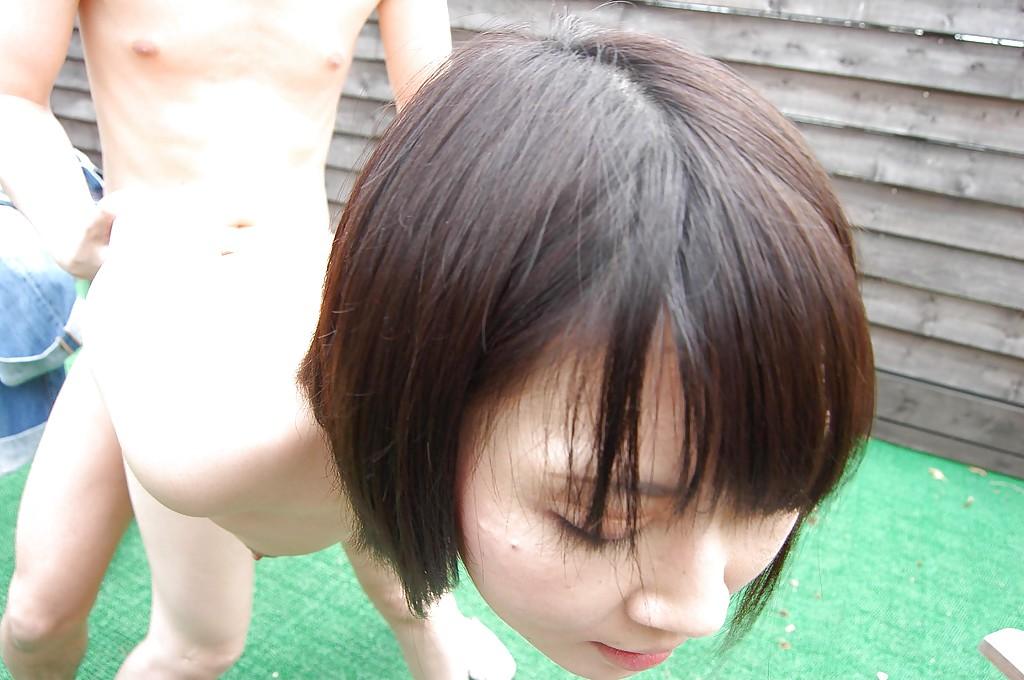 16P Her horny lover plowed Asian MILF Yuka Midorikawa hard in a back yard