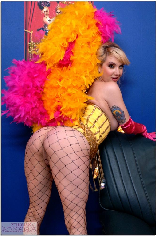 16P Flexible college girl Karina Kay posing in fishnet pantyhose and corset