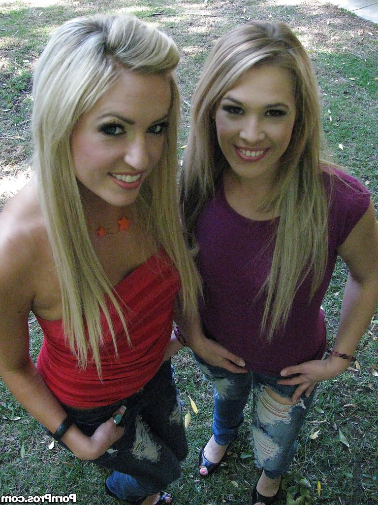 15P Kimberly Kiss and her lesbian friend posing in lingerie outdoor