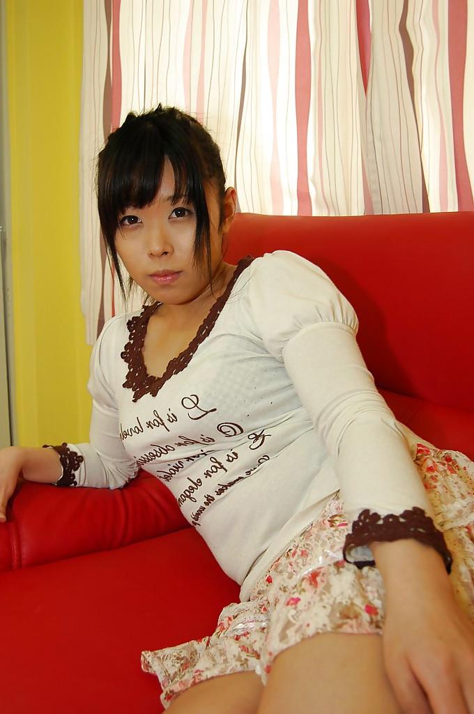 16P Naughty asian chick Sayuri Okura undressing and spreading her legs