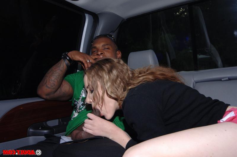 16P Chippy chick Audrey Elson gives a blowjob on a stiff black cock in the car