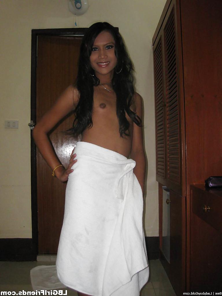 13P Small tit Asian teen shemale Bee posing and stripping in her room