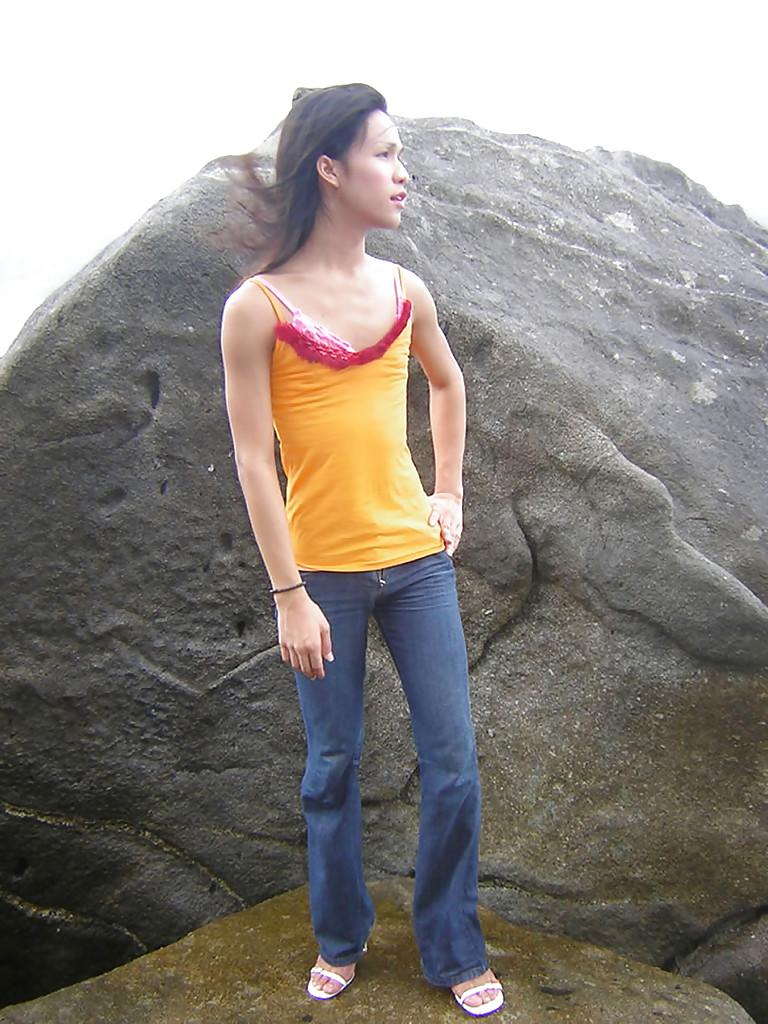16P Skinny Asian shemale Ho showing off nice legs and masturbating outdoors