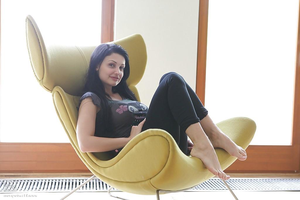 16P Pornstar with long legs Aletta Ocean is lying on her bed