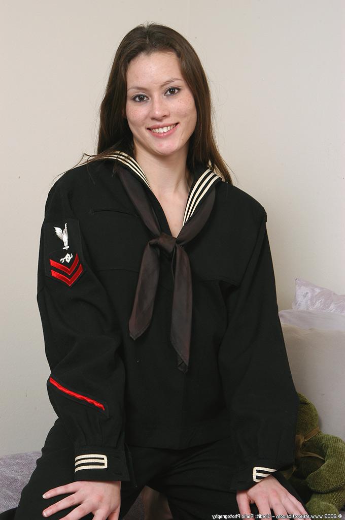 16P Asian first timer Jassie stripping off sailor uniform to pose naked