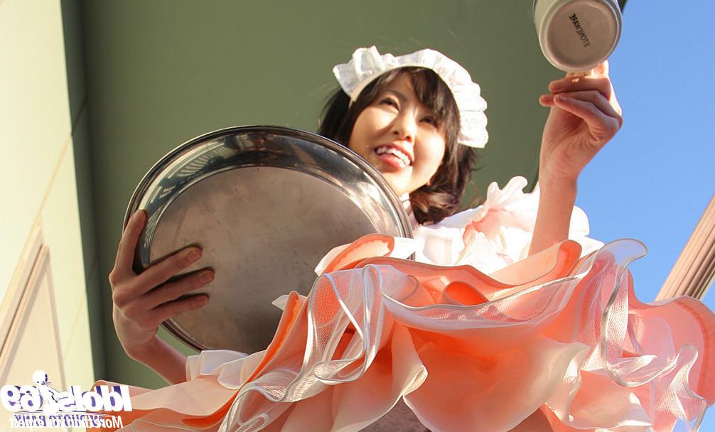 16P Cute asian babe in maid uniform uncovering her tiny tits and hairy pussy