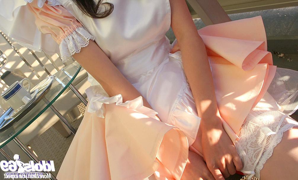 16P Cute asian babe in maid uniform uncovering her tiny tits and hairy pussy