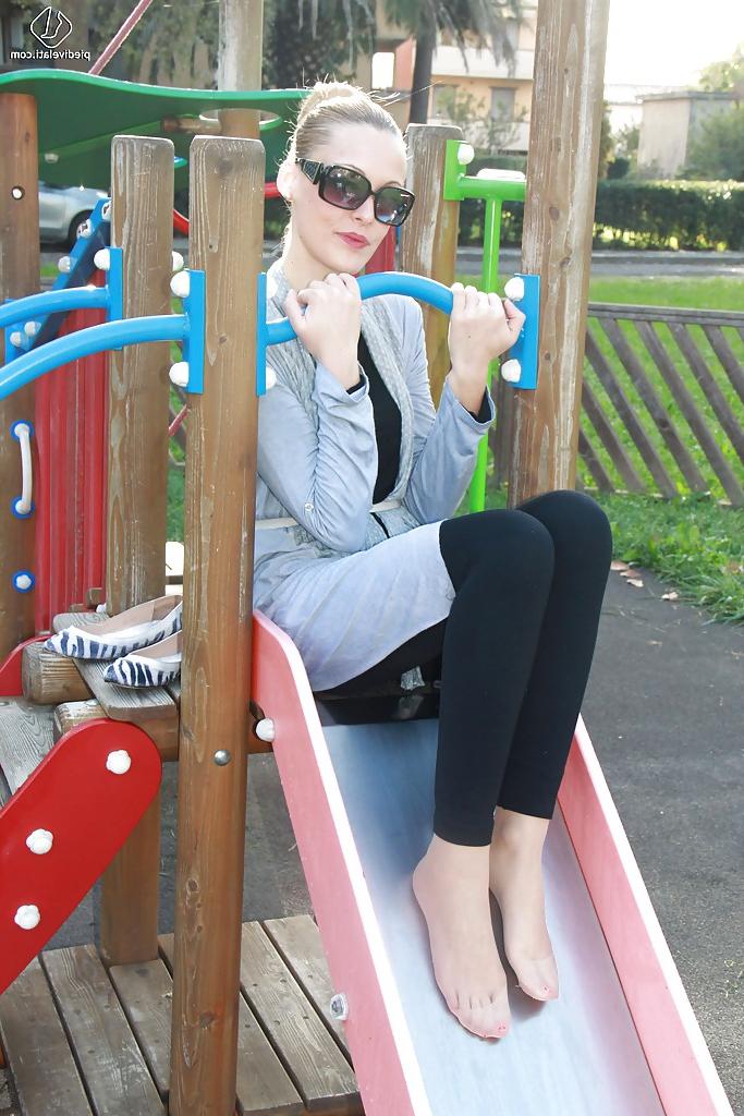 16P Pretty blonde skinny teen babe Christelle has sexy long legs