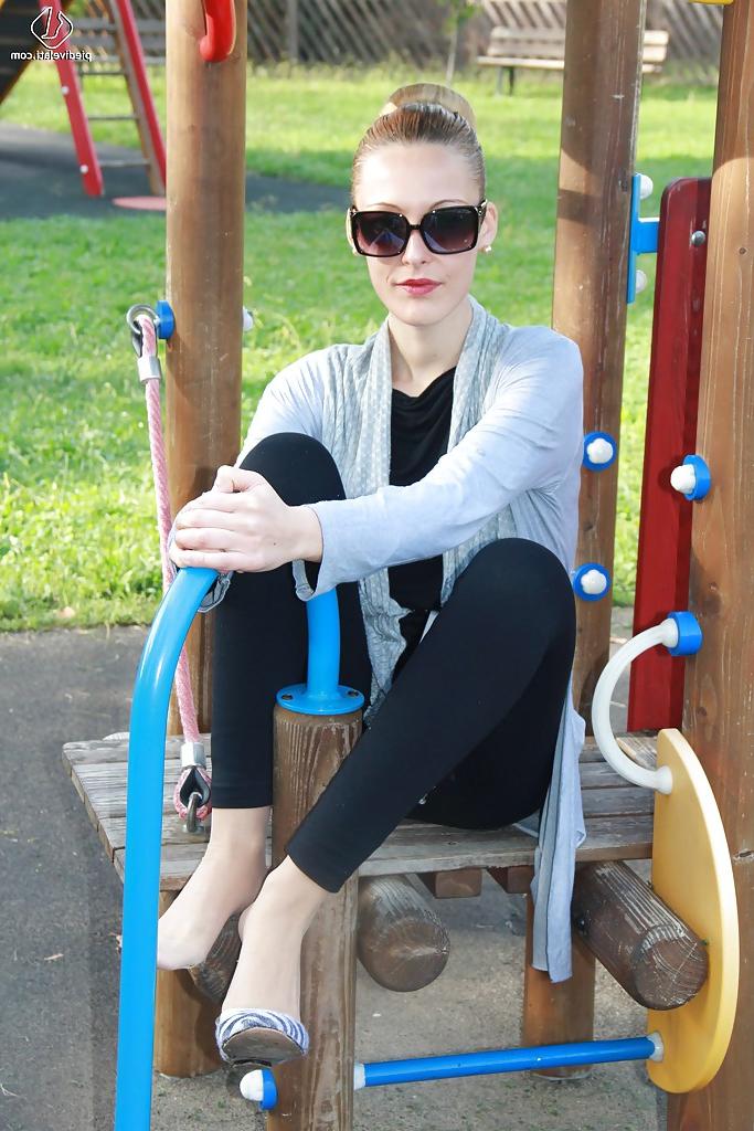 16P Pretty blonde skinny teen babe Christelle has sexy long legs