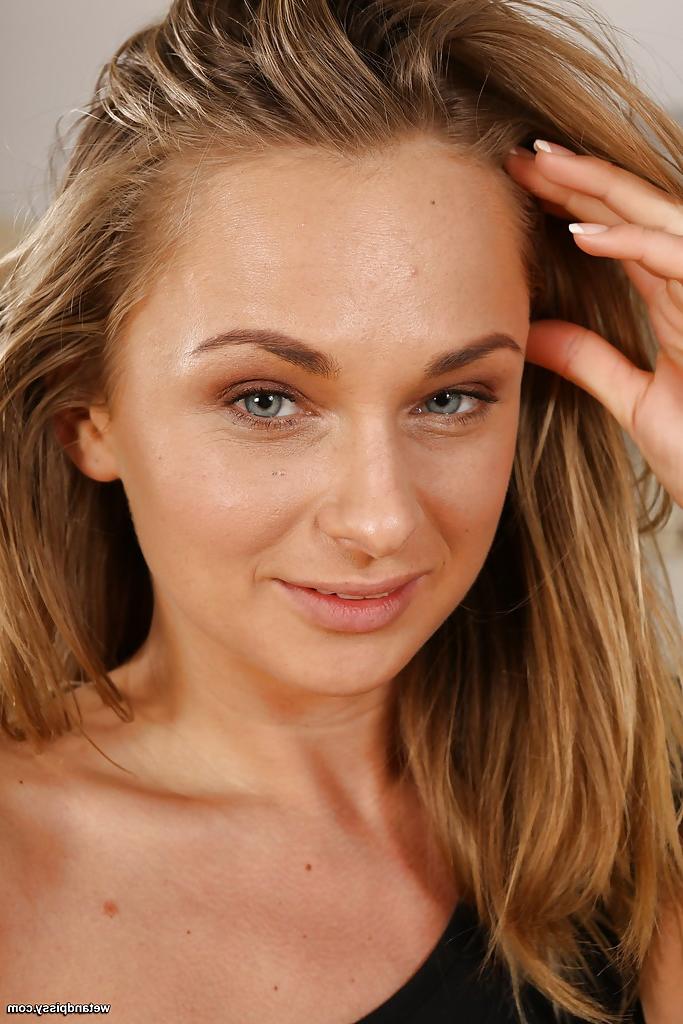 16P Blonde babe Ivana Sugar toying shaved pussy while masturbating