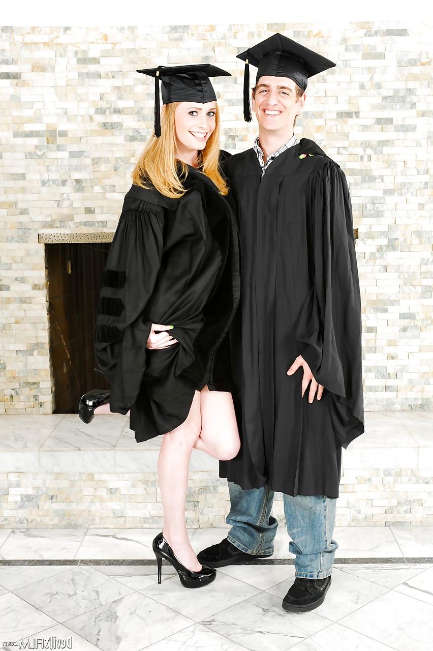 15P Blonde grad in heels spreads to flash nude upskirt in interracial group grope