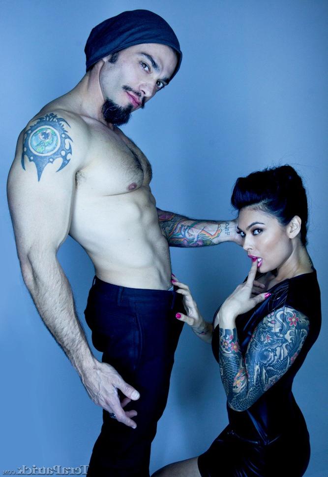 15P Tattooed sexy pornstar Asian showing big tits in sheer lingerie