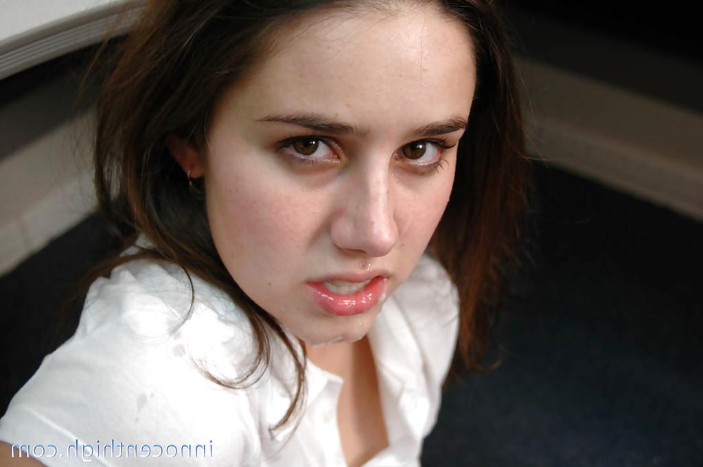 16P Awesome brunette schoolgirl teen Kacey giving a sloppy blowjob