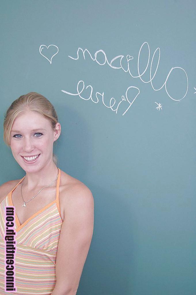 16P Schoolgirl blonde babe Allison undressing her awesome pussy