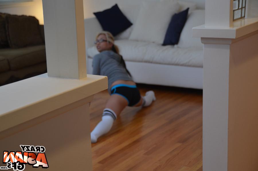 16P Asian chick Mia Rider caught working out in knee high socks and shorts