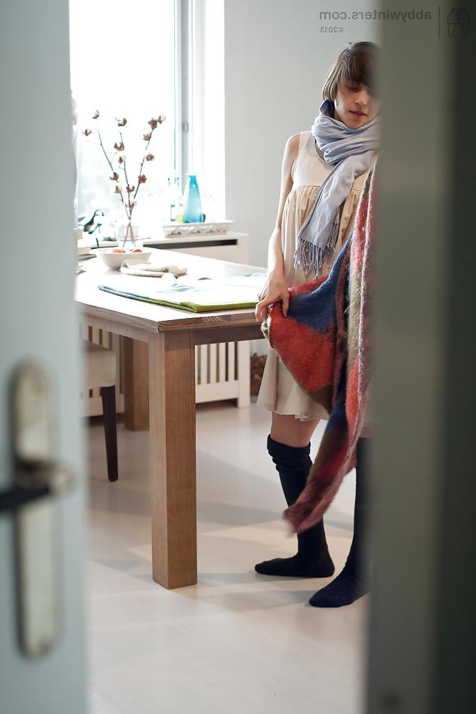 16P Coed in knee high socks pulls up pretty panties while getting dressed