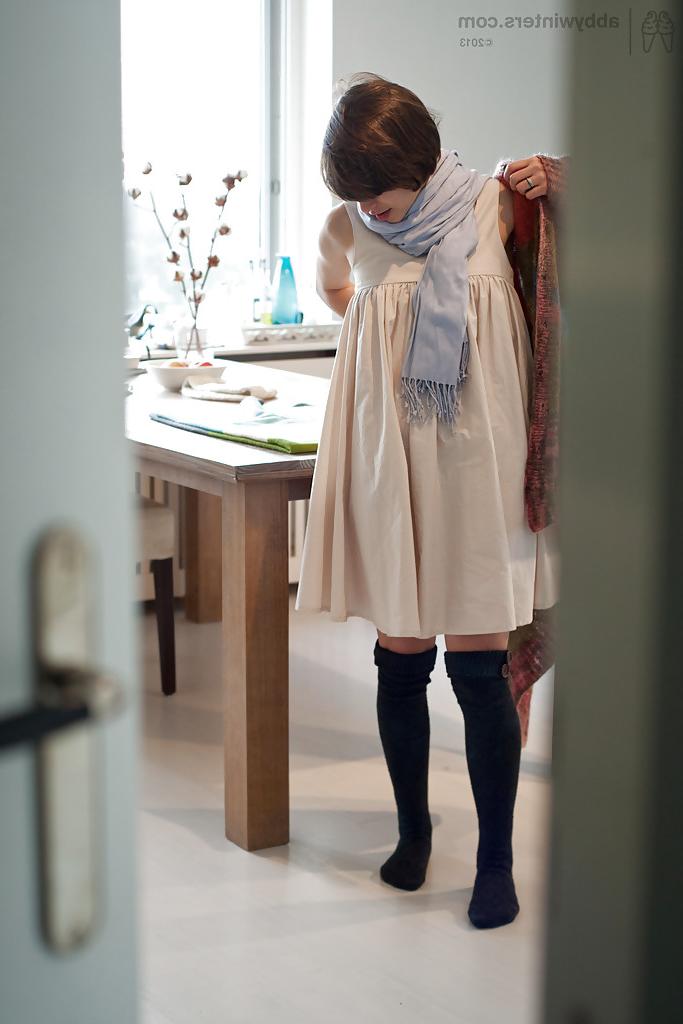 16P Coed in knee high socks pulls up pretty panties while getting dressed