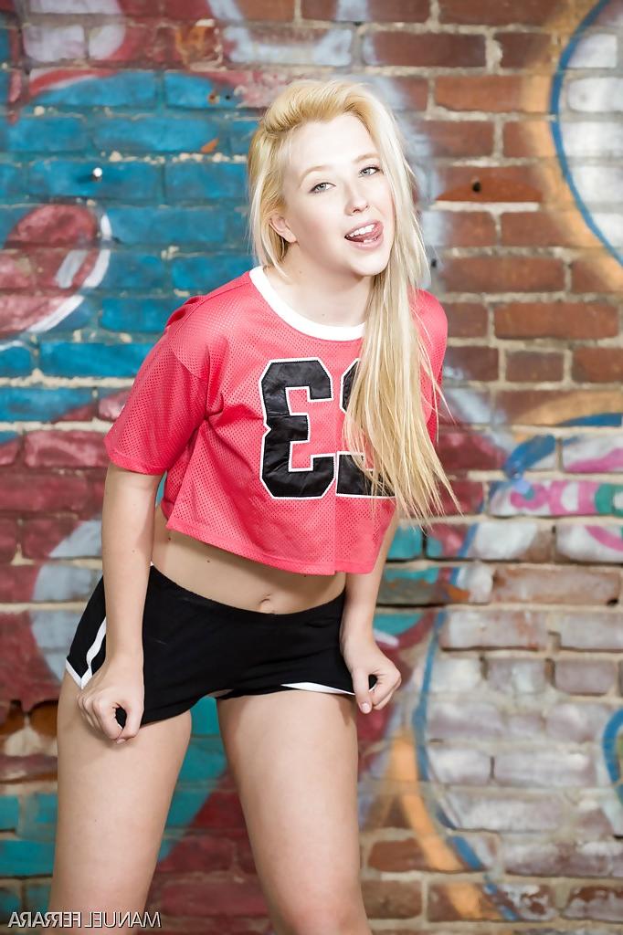 16P Teen pornstar Samantha Rone removing shorts to flash pink panties