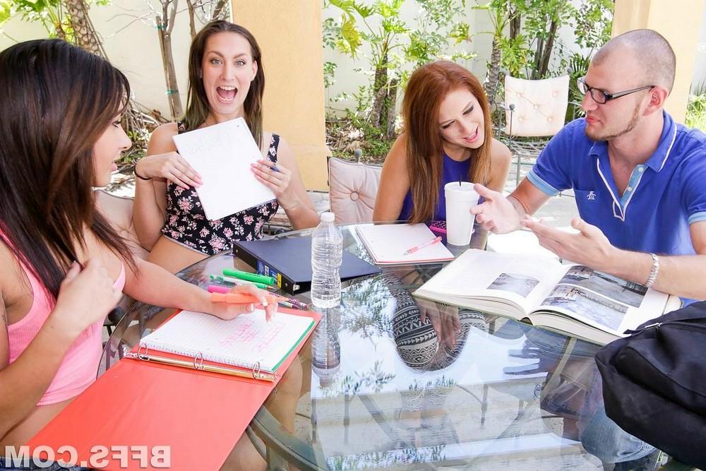 12P Abbi Roads and her hot friends team up on a lucky guy