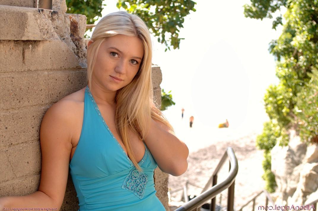 20P Pictures of teen hottie Alison Angel flashing her fun parts outside