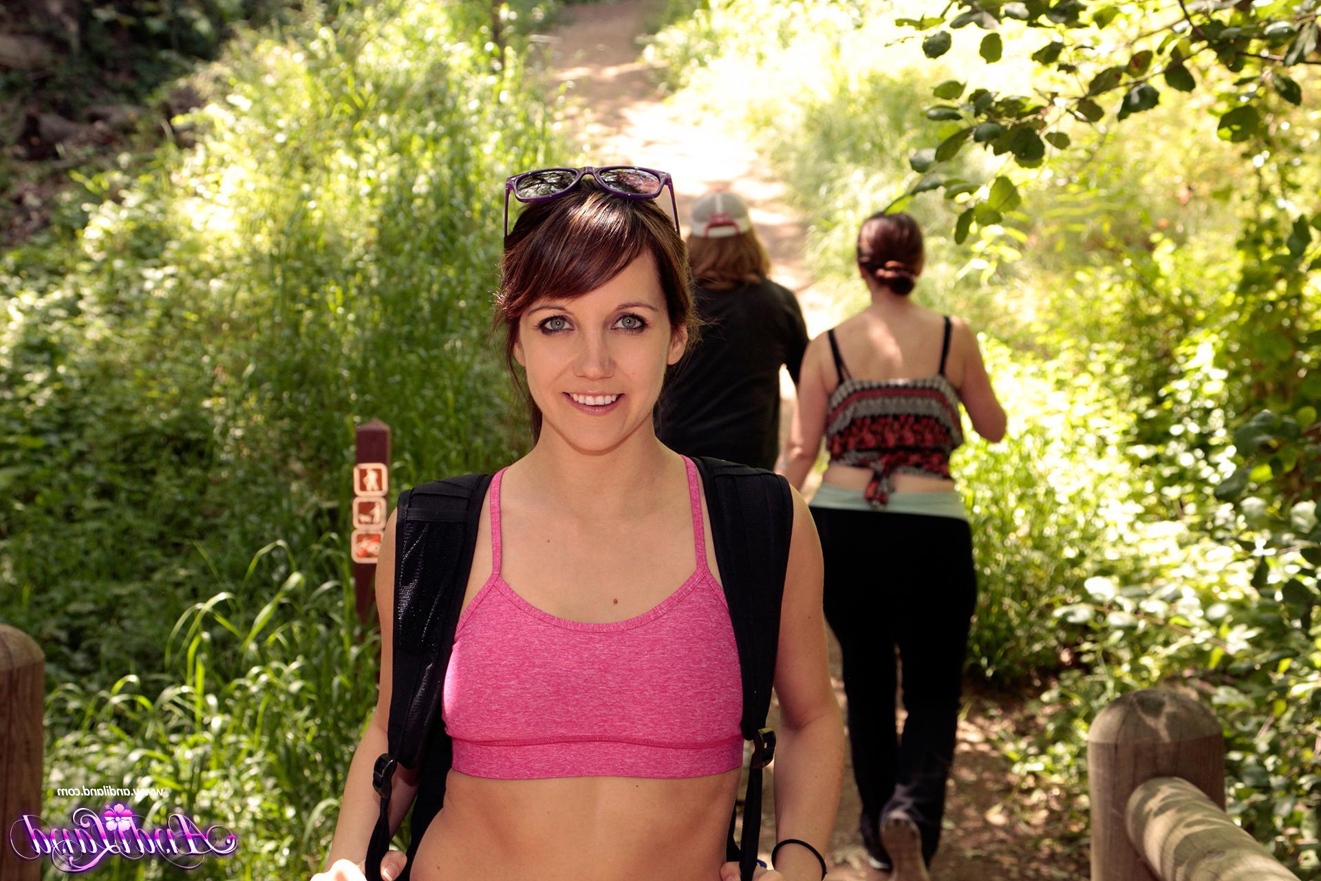 15P Brunette coed Andi flashes her tits and ass on a hiking trip