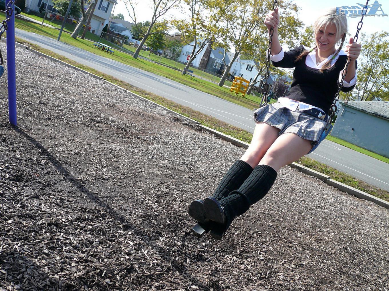 16P Pictures of Ann Angel flashing as a schoolgirl on the playground