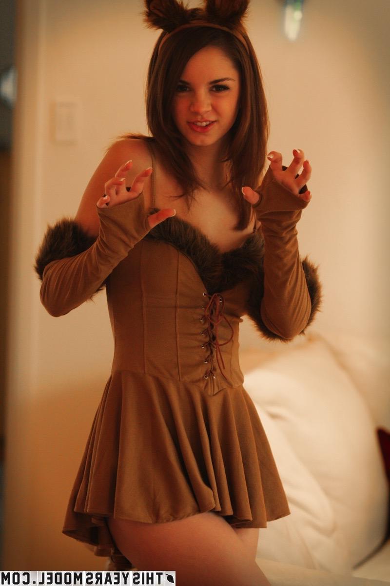 15P Brunette teen Aspen Parker dresses up as a sexy furry