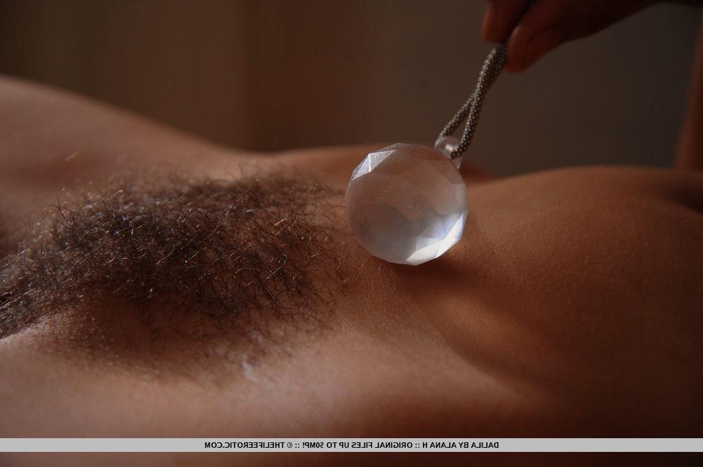 16P Redhead beauty Dalila uses her crystal necklace to tease her wet pussy