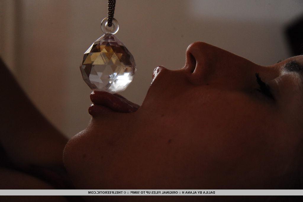 16P Redhead beauty Dalila uses her crystal necklace to tease her wet pussy