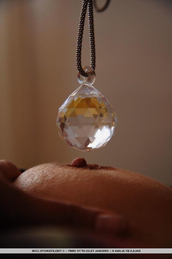 16P Redhead beauty Dalila uses her crystal necklace to tease her wet pussy