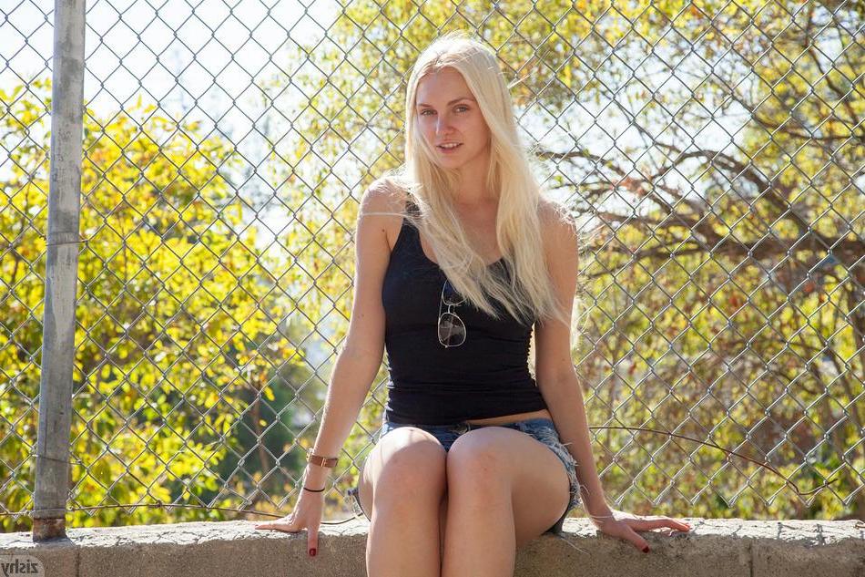 8P Blonde teen Dasha Krasova shows you what's up her skirt outside