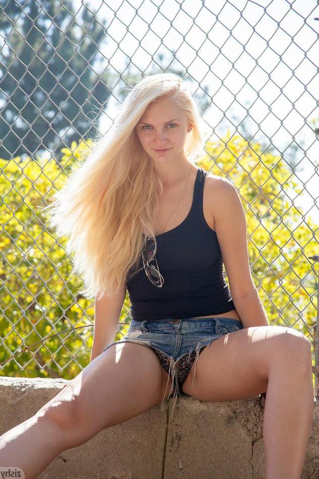 8P Blonde teen Dasha Krasova shows you what's up her skirt outside