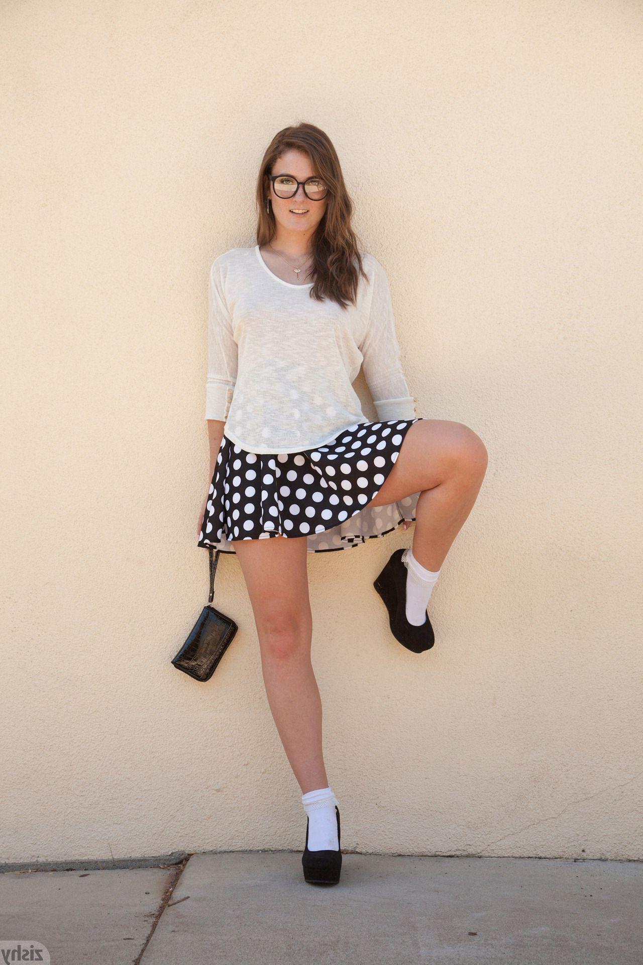 12P Naughty coed Eden Young shows you up her skirt at a church