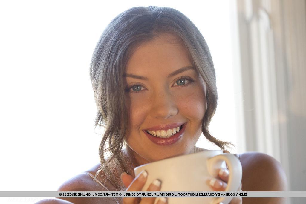 18P Brunette teen Elena Koshka gets naked in the kitchen for you in "Derica"