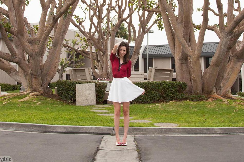 8P Brunette teen Gabrielle Klein shows you what's up her skirt