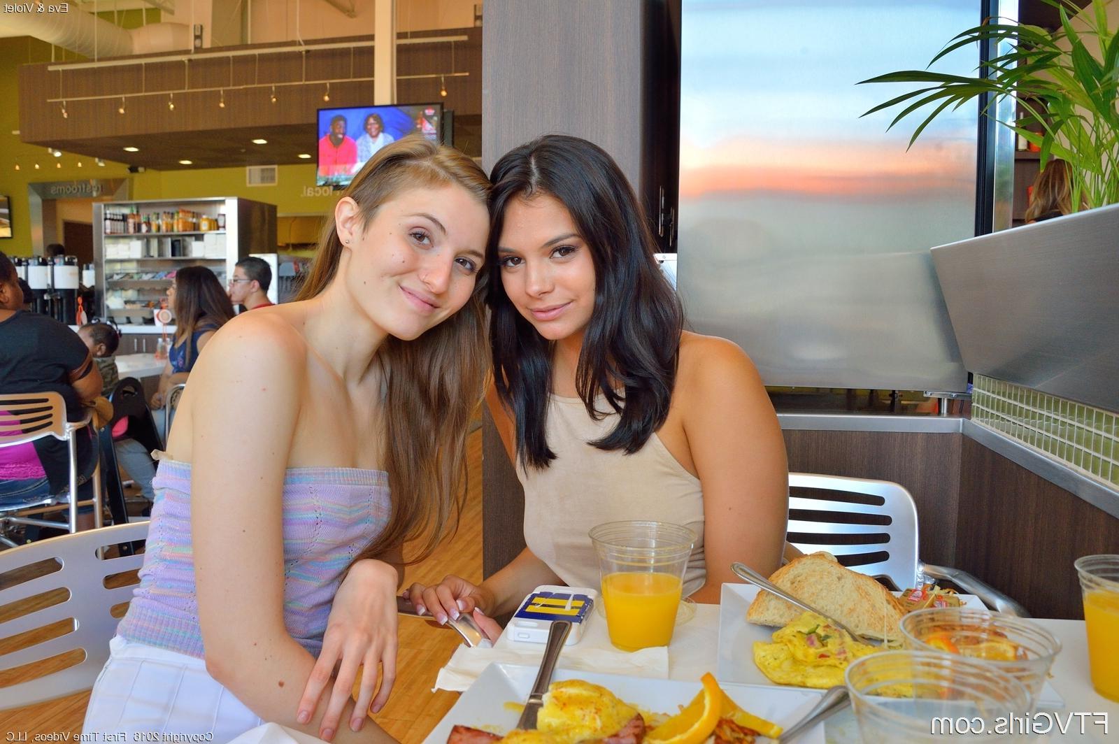 16P Two hot coeds Violet and Eva get each other off outside