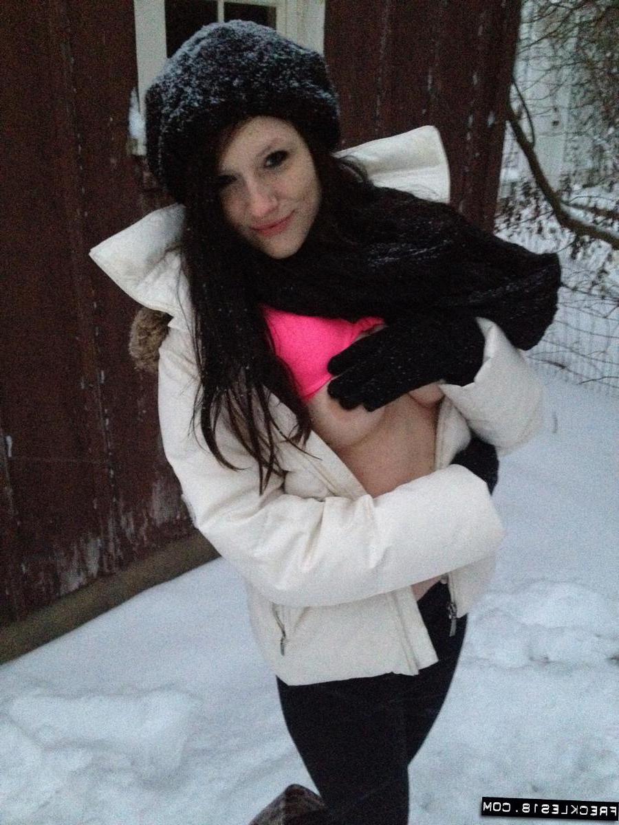 12P Freckles 18 takes a moment to flash her panties out in the chilly cold