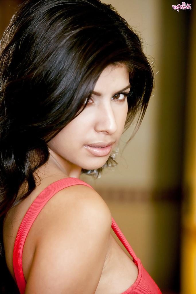 16P Bosomy latina hottie Layla Rose strips down and teases her pussy