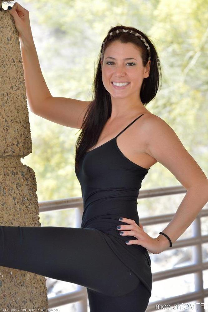 15P Brunette coed Janessa gets horny while running and starts removing clothes
