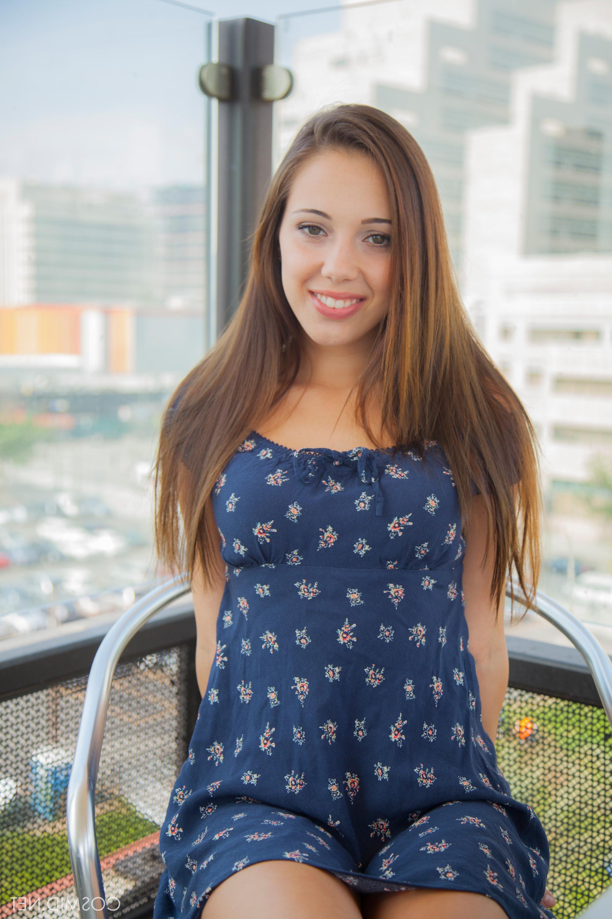 16P Brunette teen Jenna Sativa strips for you on the roof